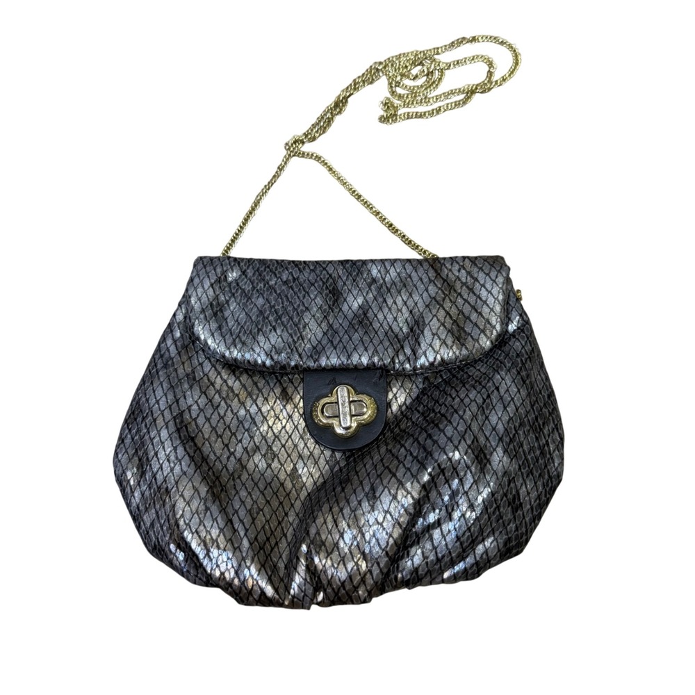 Bisou Bisou Metallic Snake Print Shoulder Bag Y2K Gold Chain‎ Michele Bohbot
